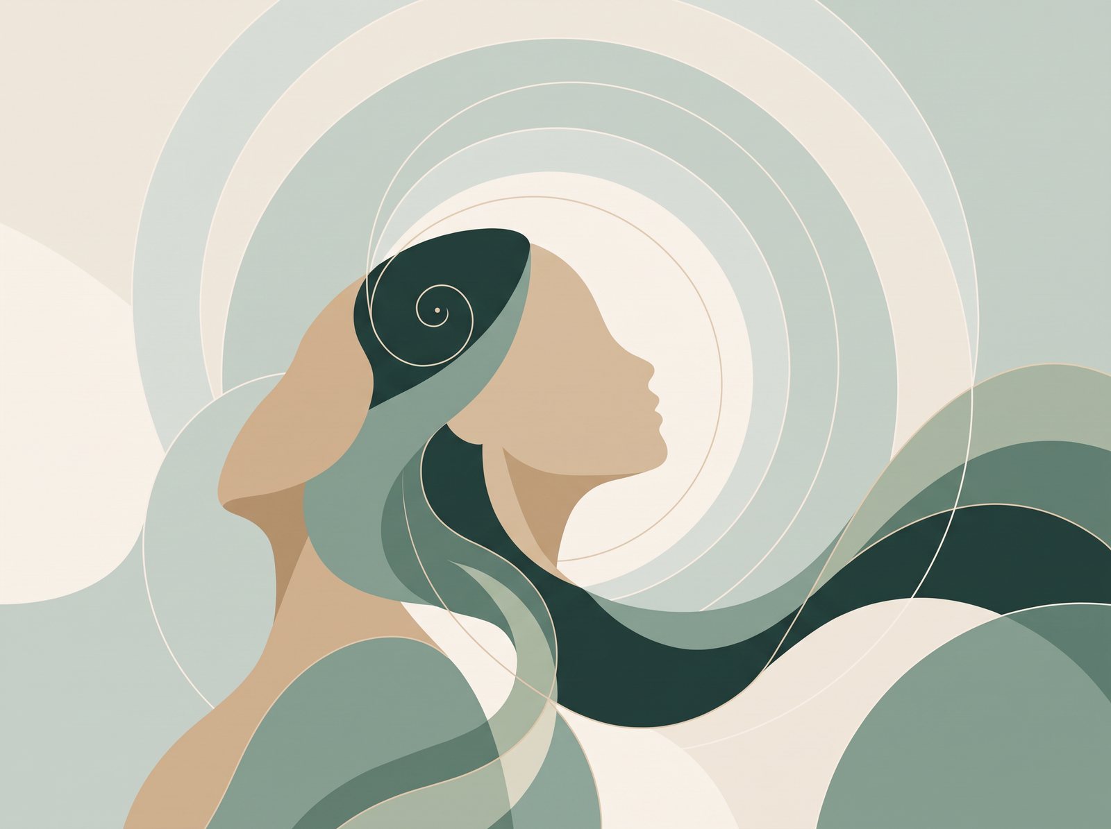 Illustratie: vrouw in profiel met rustige cirkels